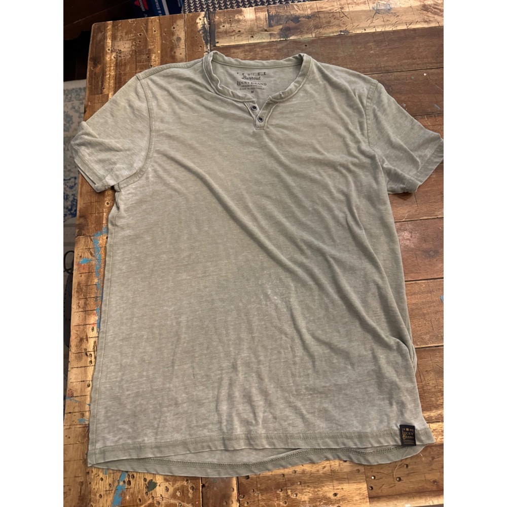 Lucky Brand Venice Burnout Henley Shirt Mens Medium Green Short Sleeve Tee